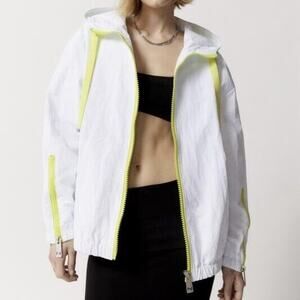 Noize Medium Malou Short Length Windbreaker Jacket White Yellow Oversized Womens
